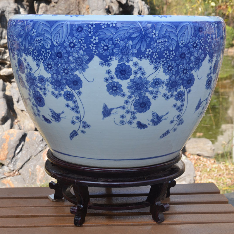 陶瓷鱼缸包邮特价送底座景德瓷买一送八金鱼缸碗莲睡莲缸满园飞舞