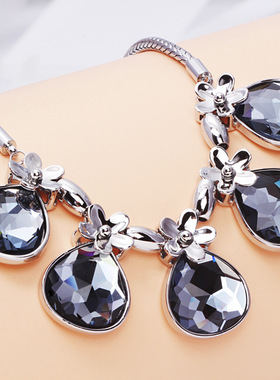 欧美雏菊花水晶项链夸张锁骨链