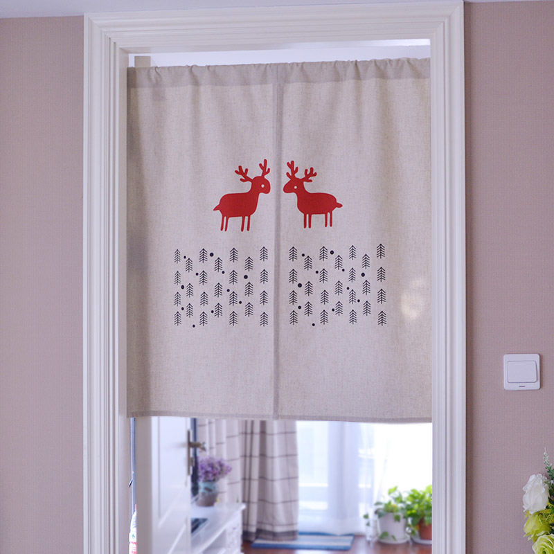 北欧树林和鹿 可定制清新布艺门帘 卧室书房厨房隔断半帘遮挡挂帘