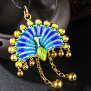 Thai gold-plated 925 Silver cloisonne burning blue Peacock tassel pendant women''s Bohemian new Joker