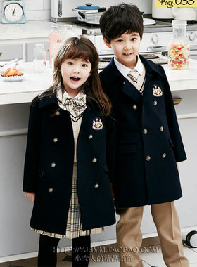 儿童童装秋冬幼儿园园服男女毛呢大衣西装外套夹棉小学生校服套装