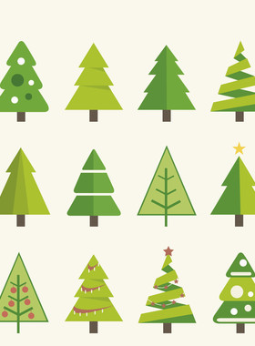 矢量圣诞树冰雪节绿色植物图案图标 EPS可转PNG免扣设计素材