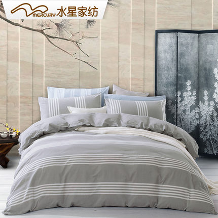 水星家纺 水洗棉床单被套三/四件套 沐云 简约套件 床上用品