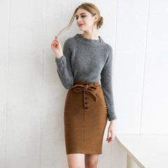 Europe Spring new style elegant bow strap simple commuter slim package hip skirt high waist skirt in 9256