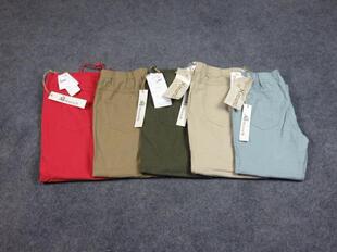 夏季 休闲裤 新款 热裤 外贸日单女士松紧腰亚麻弹力裤 紧身裤 七分裤