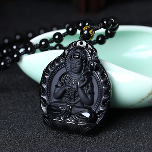 曼唯肖马佛谛坠12生肖属马黑曜石吊坠男士女款大势至菩萨挂件