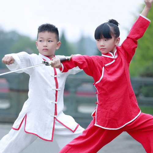 武当山亚麻儿童太极服武术演出服