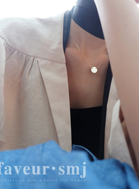 faveur 美国进口简单几何 14k注金闪亮圆片 锁骨项链 本初的圆盘