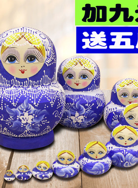套娃俄罗斯正品10层进口纯端木十层 纯手绘 蓝白点图案儿童礼物02