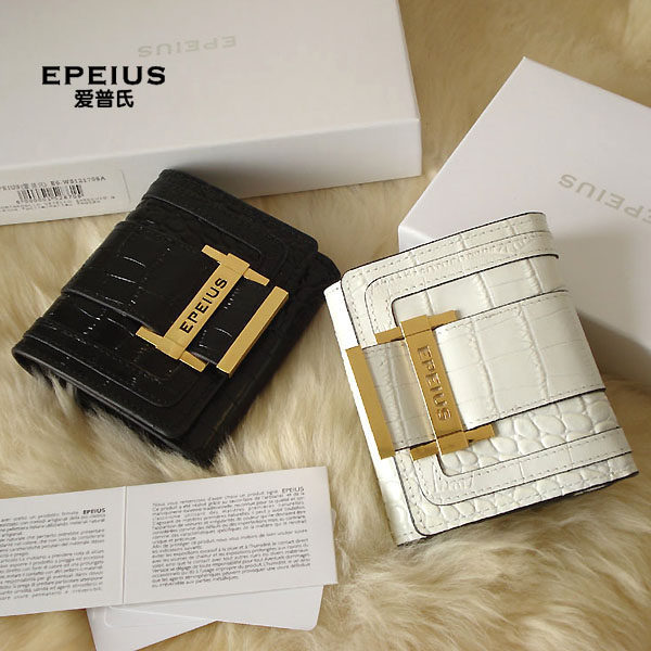 epeius 唯美 白色小钱包 全牛皮 女 短钱包 鳄鱼纹 礼物