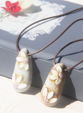 短款花朵配饰棉麻文艺风水滴吊坠