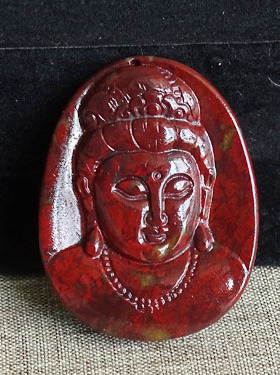 观音吊坠鸡血红碧玉项链手工