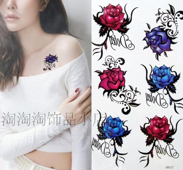 纹身贴纸 防水 女款 玫瑰 疤痕 仿真 胸部 小图案 纹身贴满10包邮