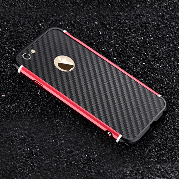 iy Rainbow Aluminum Metal Bumper Carbon Fiber Back Cover Case for Apple iPhone 6S Plus/6 Plus & iPhone 6S/6