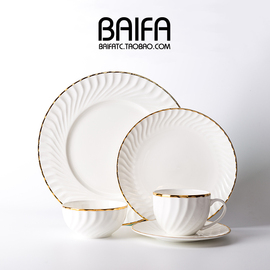 欧式金边骨瓷北欧牛排西餐餐盘，家用菜盘平盘碟子，餐具套装组合盘子