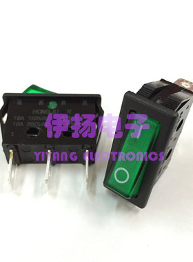 台湾HONGJU原装进口船型开关 R-1-110-C5L-BG 3脚绿灯 30*11 16A