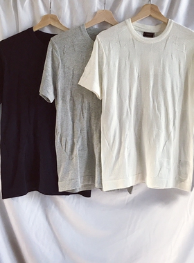 古伦仕goorench纯蓝白灰色时尚休闲商务短袖圆领毛衣迷彩T恤男潮