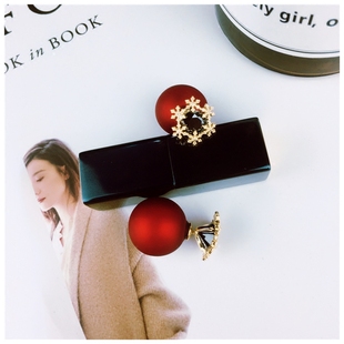 韩国气质闪亮雪花锆石后挂酒红色珍珠银针耳钉女 百搭ins耳环 个性