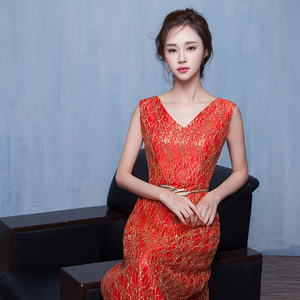 宴会晚礼服女2022新款高端名媛气场女王长款气质性感主持人连衣裙