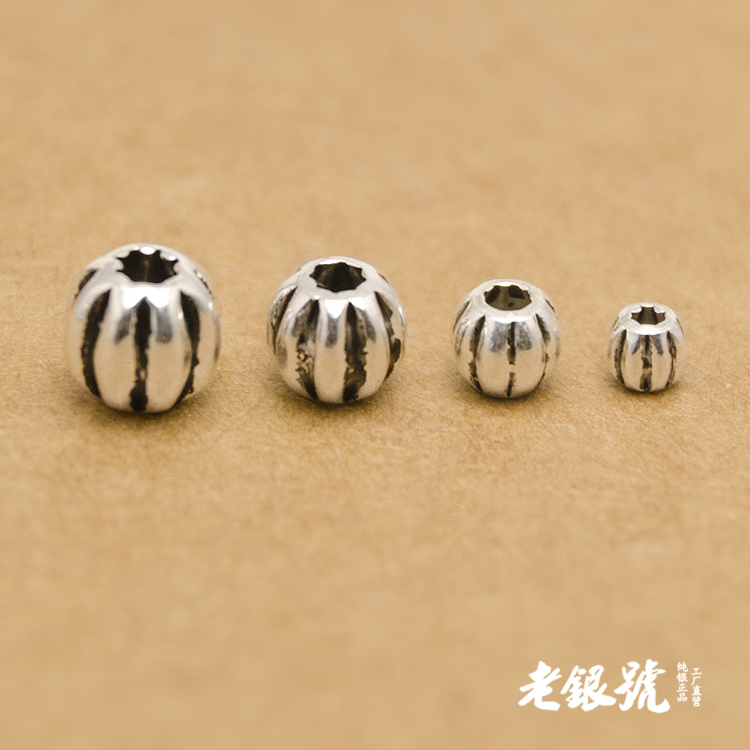 S925纯泰银西瓜珠子隔珠串珠球DIY项手脚链配饰品件批工厂发$A