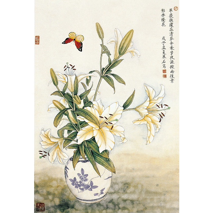 苏绣DIY套件初学入门百合花蝴蝶花瓶手工自学刺绣图案油画装饰画图片