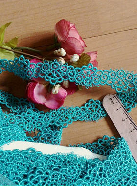 35D 日单 青蓝色 风轮波浪 细丝线水溶花边1.2~1.8cm宽3.8元1米