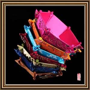 桌面布艺功夫茶几收纳盒中式糖果盒织锦六角果盘可折叠织锦收纳筐