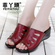 Philippine girl mother slipper female summer 2015 ladies fashion sandals and slippers leather wedges in middle and old aged women's shoes