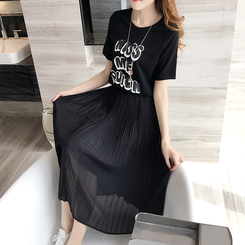 2018 Add fertilizer XL Women's wear Fat sister fat mm Summer new have more cash than can be accounted for Chiffon Mosaic Pleated Dressin the Women's clothing/Boutique , Large size women  category - from Buy2taobao.com to provide professional Taobao agent buy service