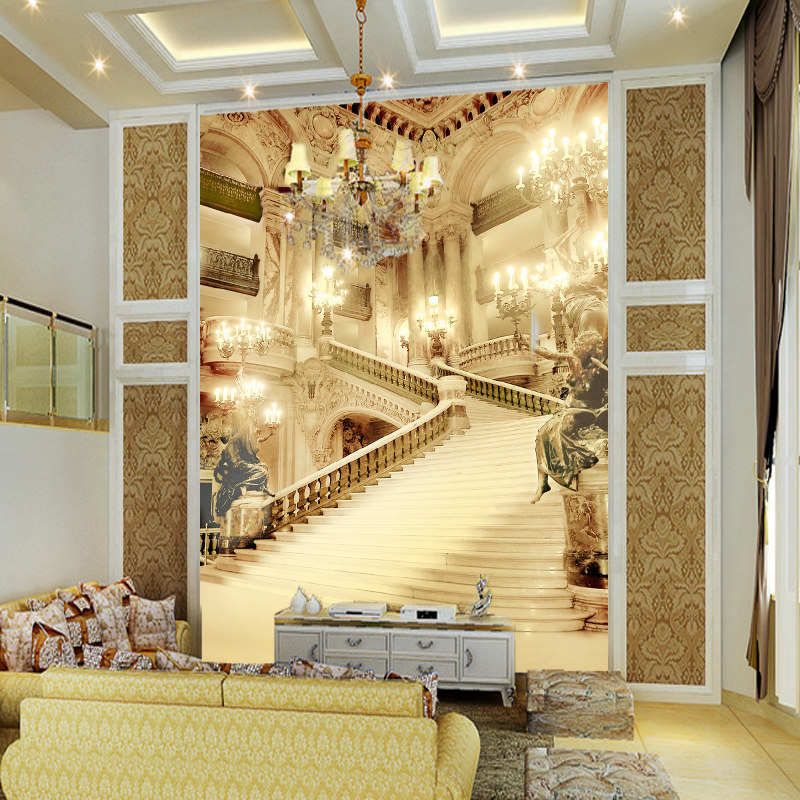 欧式浮雕工艺壁画墙纸背景画宫殿楼梯建筑定制客厅玄关壁画壁纸