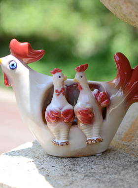 吉祥物田园风陶瓷小鸡贺新年摆件
