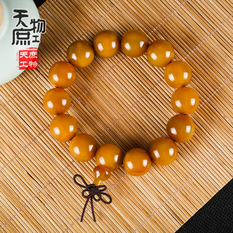 天然正宗西藏金丝牦牛角佛珠手串黄丝男女士精品手链文玩饰品保真