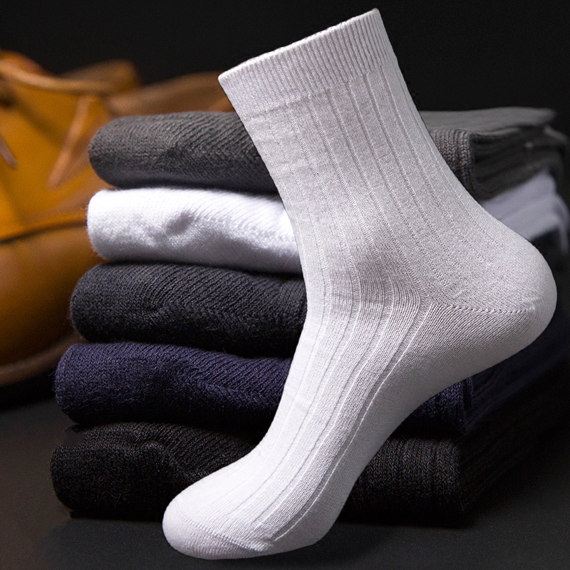 吸汗防臭袜子男短袜秋冬中筒袜纯棉男袜 纯色商务袜黑色袜子无骨