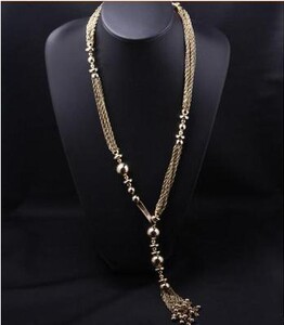 欧美外贸原单奢华古金色流苏链子韩版时尚长款项链毛衣链女配饰品