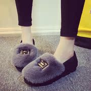 2015 Korean new wave in autumn and winter the shallow warm thick soled shoes fur shoes low bean shoes flat women's shoes