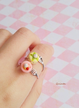 quinta原创手作草莓可爱银戒指