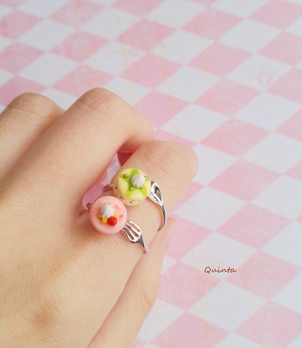 quinta原创手作草莓可爱银戒指