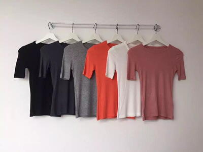 复古纯色修身螺纹薄款短袖T恤