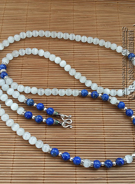 白色天然青金石泰国佛牌毛衣项链