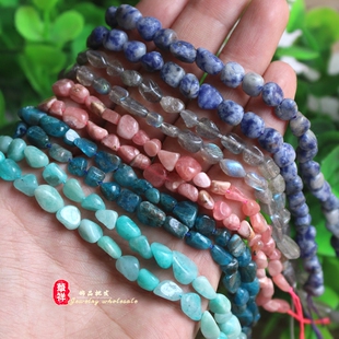 天然随形石 6-9mm直孔天河石蓝晶红纹石月光石蓝点石碎石 DIY散珠