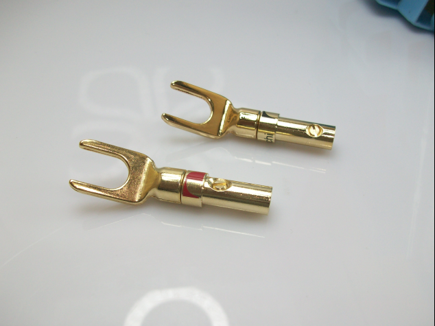 音箱叉插 Nakamichi 喇叭Y插头 纯铜镀24K金喇叭叉子 喇叭插头