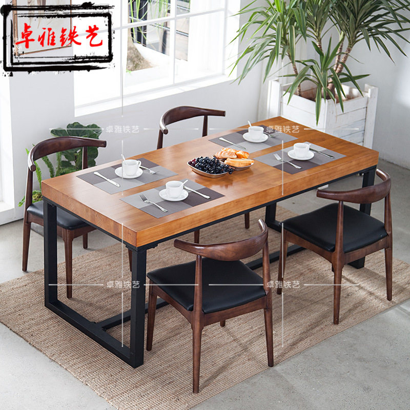 铁艺实木餐桌酒店复古奶茶店桌子简约餐桌椅定制家用松木饭桌|ruв категории жилой мебели, Таблица класса, обеденный стол - от Buy2taobao.com для оказания профессиональной услуги покупки агента Taobao