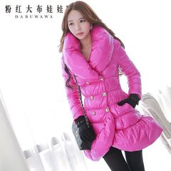 Down jacket women pink rag doll in the long winter of 2015 lapel double breasted tail-down jacket