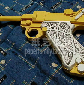需自己做 7076 德国9mm鲁格CF手枪Luger gun1：1涂装版3D纸模CSOL