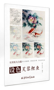 设色芙蓉鲤鱼 实用原大白描 郑玲玲编绘 天津杨柳青画社 工笔花卉鲤鱼画 设色技法教程 详细步骤 正版正品