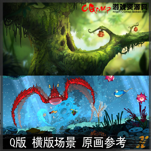 2d横版场景 q版 手绘 卡通 关卡唯美cg插画参考 游戏美术设计素材