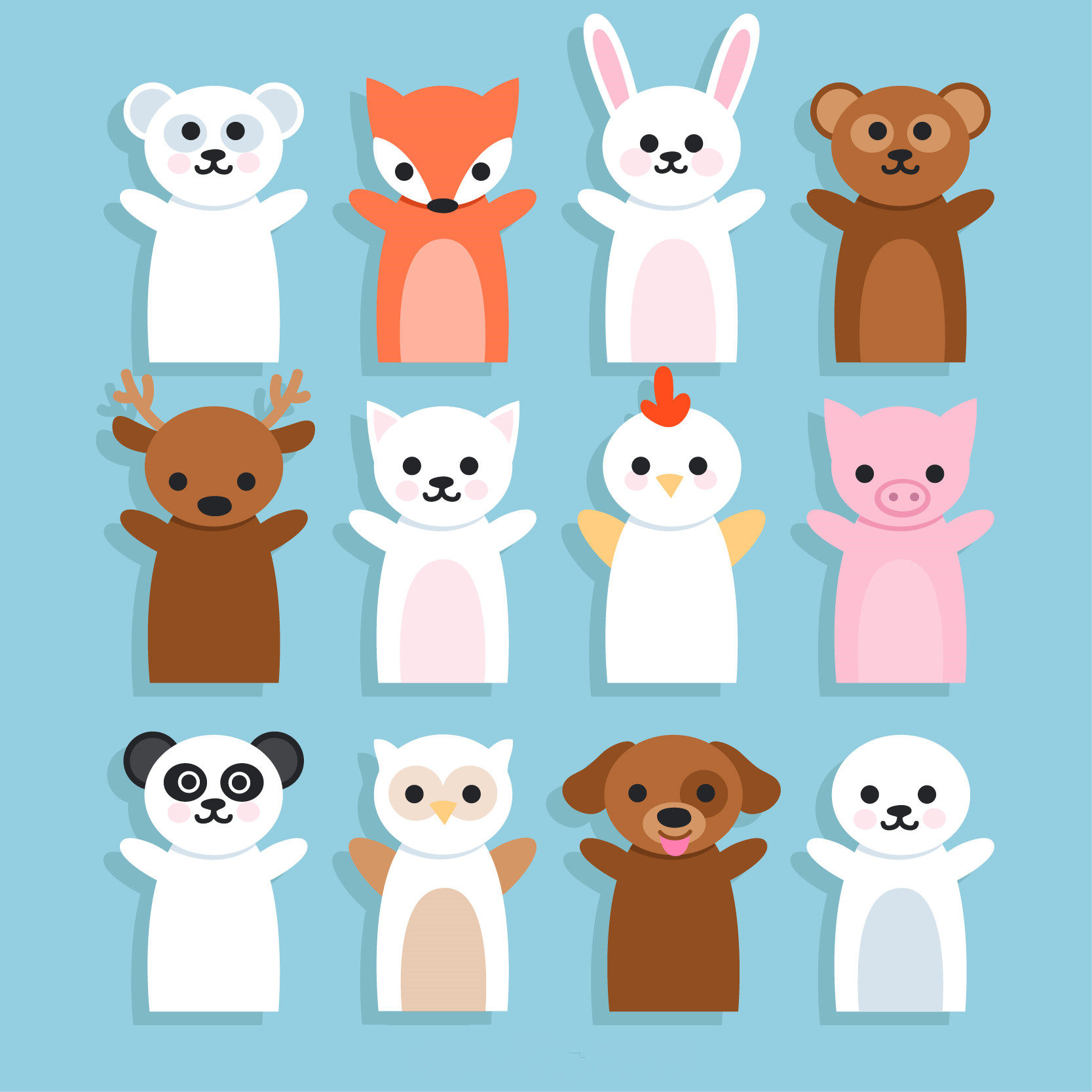 矢量高清动物书签卡纸扁平Q萌兔狐狸鹿 EPS AI设计素材 自动发货