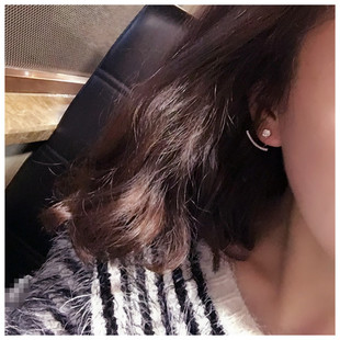 韩国时尚 简约前后挂耳钉女气质百搭s925银针耳坠微镶弧度耳饰耳钉