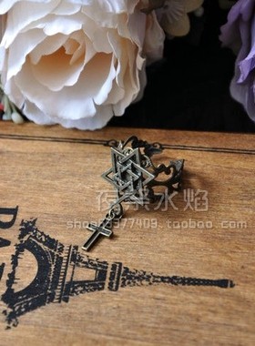 欧美风镂空十字架六芒星恶魔戒子