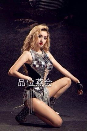 2015新款DJ舞台服 演出服 DS酒吧女歌手 表演服黑色弹力拼接亮片